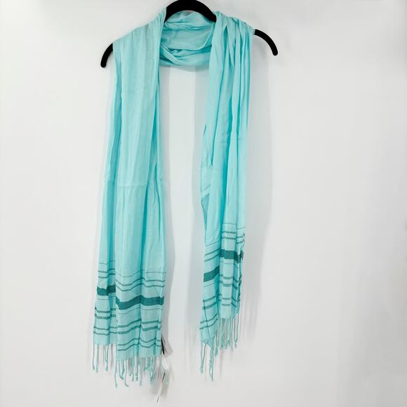 LOFT Teal Scarf Wrap NWT Lightweight Fringe 100% Viscose 23x70 Made in India - Picture 2 of 8